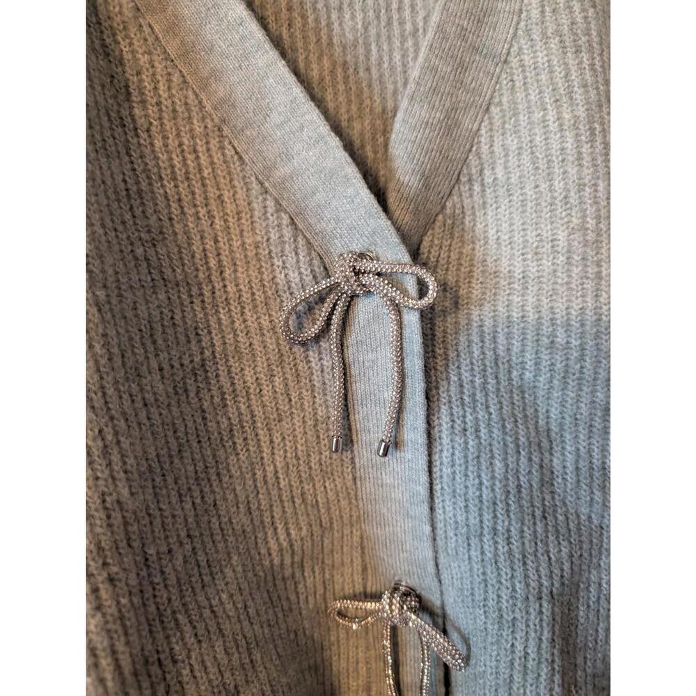 H&M sage green beaded bow button cardigan sz L - Picture 4 of 6